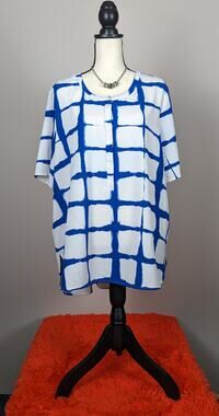 Adam Lippes Target White Blue Painterly Plaid Button Down Crepe Blouse Top XXL